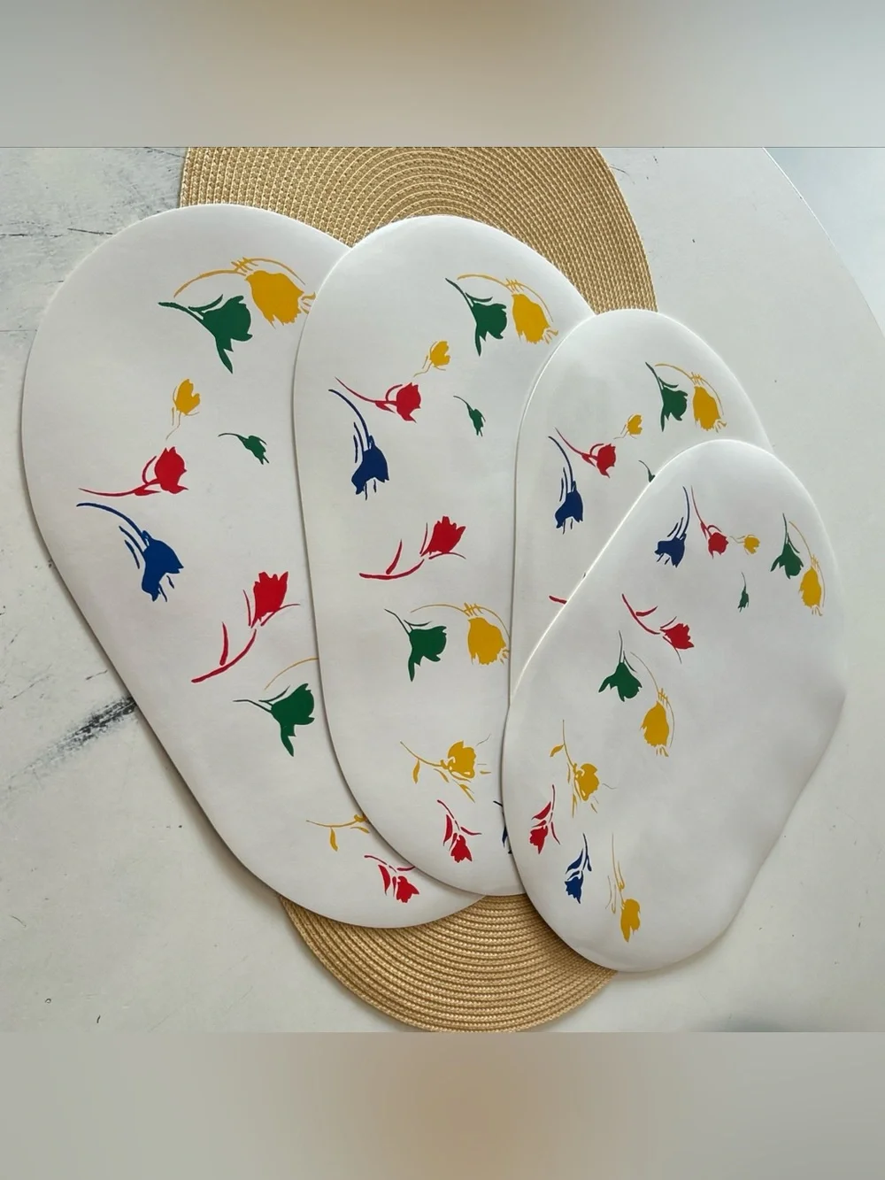 VTG Original 1970s Marimekko Vinyl-Covered Foam Placemats (4) Tulip Motif Color